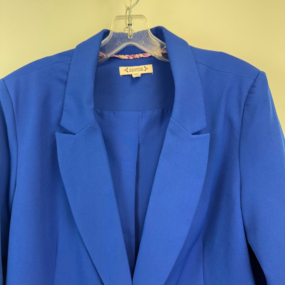 Nanette Lepore Womens Royal Blue Single Button Stretch Blazer Jacket Size 14 - Picture 9 of 12